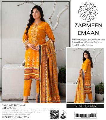 3 Pcs Women's Unstitched Khaddar Printed Suit