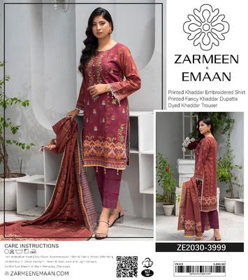 3 Pcs Women's Unstitched Khaddar Printed Suit