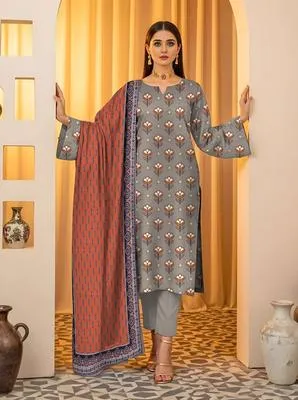 3 Pcs Women's Unstitched Printed Suit