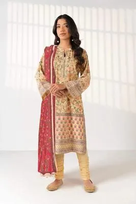 3 Pcs Women's Unstitched Printed Suit