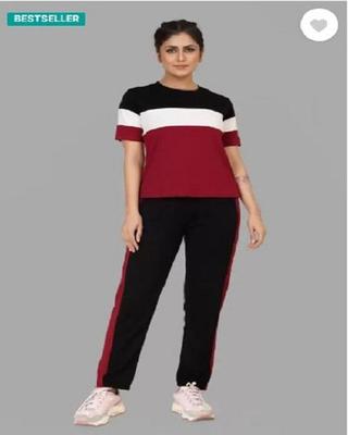 Stylish Printed Tracksuit - 2 Pcs in Maroon