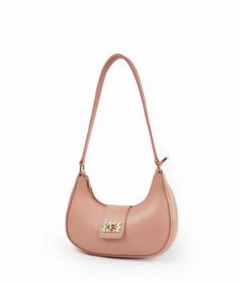 Girl's PU Leather Plain Shoulder Bag Moon shape bag