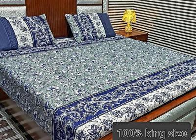 3 Pcs Cotton Printed Double Bedsheet