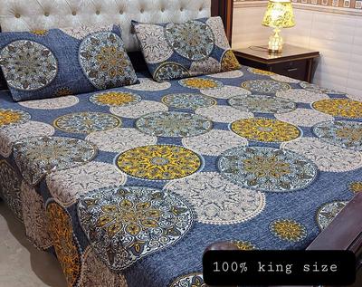 3 Pcs Cotton Printed Double Bedsheet
