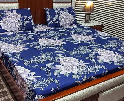 3 Pcs Cotton Printed Double Bedsheet