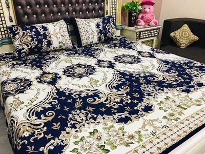 3 Pcs Cotton Printed Double Bedsheet