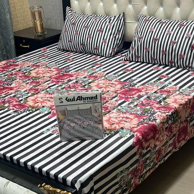 3 Pcs Cotton Printed Double Bedsheet