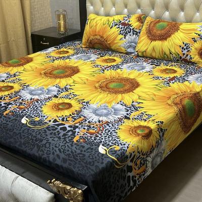 3 Pcs Crystal Cotton Printed Double Bedsheet