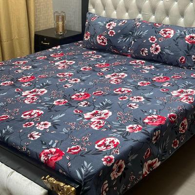 3 Pcs Crystal Cotton Printed Double Bedsheet