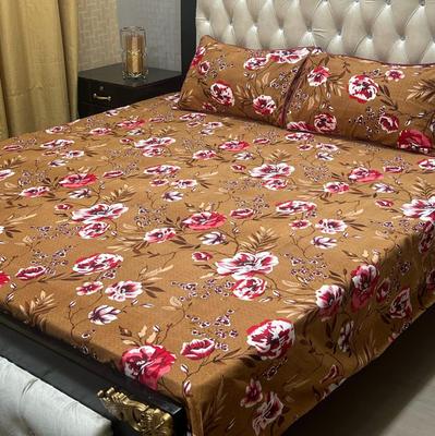 3 Pcs Crystal Cotton Printed Double Bedsheet