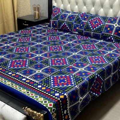 3 Pcs Crystal Cotton Printed Double Bedsheet