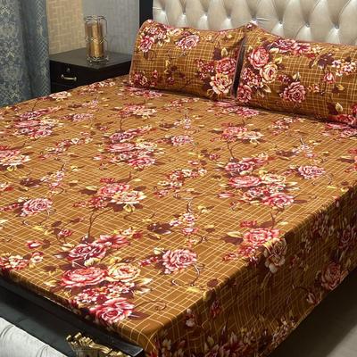 3 Pcs Crystal Cotton Printed Double Bedsheet
