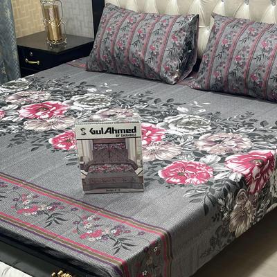 3 Pcs Mix Cotton Printed King Size Double Bedsheet