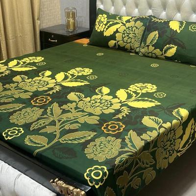 Green Printed Double Bedsheet Set - 3 Pcs Crystal Cotton Comfort