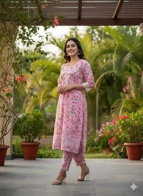 Stylish Women's Stitched Printed Shirt And Trouser Set - 2 Pcs in Pink - Crystal Wool Fabric