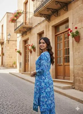 Stylish Women's Stitched Printed Crystal Wool Shirt and Trouser Set - 2 Pcs