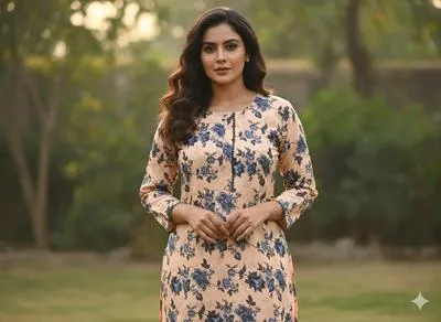 Stylish Printed Round Neck Shirt And Trouser Set - 2 Pcs in Crystal Wool