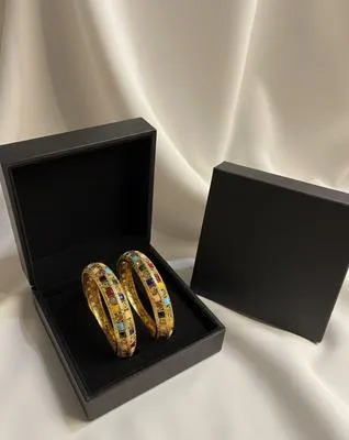 Kara Bangle Set Red Gemstone Oxidized Alloy 2.45" thumbnail 9