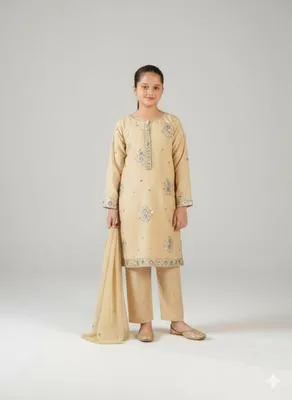 3 Pcs Girl's Lawn Embroidered Unstitched Suit