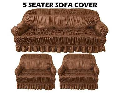 3 Pcs Jersey Self Textured Sofa Cover Set, 5 Seater
