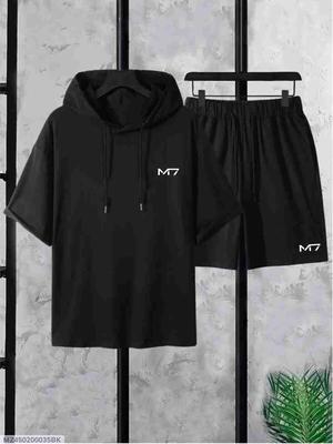 Men's Printed Polyester 2 Pcs Hooded Neck T-Shirt & Shorts Tracksuit thumbnail 5
