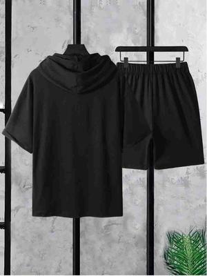 Men's Printed Polyester 2 Pcs Hooded Neck T-Shirt & Shorts Tracksuit thumbnail 2