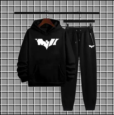 2 Pcs Men's Fleece Printed Hoodie Track Suit