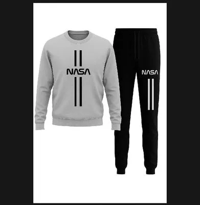 2 Pcs Men's Fleece Printed Sweatshirt Track Suit