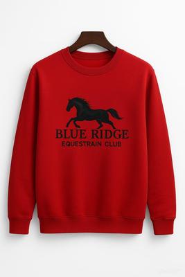 Men's Fleece Embroidered Sweatshirt - 1 Pc, Round Neck in Red
