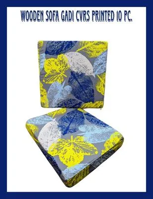 Set of 10 Printed Cotton Cushion Covers Blue Yellow Grey