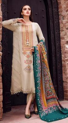 3 Pcs Women's Unstitched Dhanak Embroidered Suit