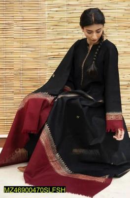 3 Pcs Women's Unstitched Dhanak Embroidered Suit