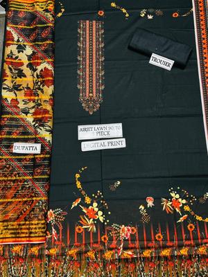 3 Pcs Women's Unstitched Lawn Digital Print Suit