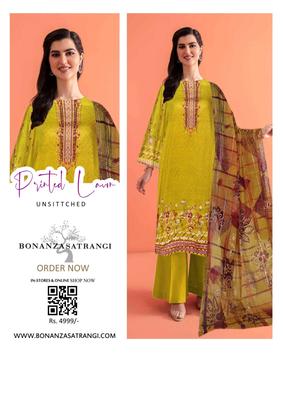 3 Pcs Women's Unstitched Lawn Digital Print Suit