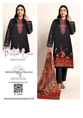 3 Pcs Women's Unstitched Lawn Digital Print Suit