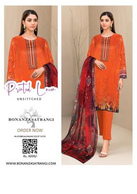 3 Pcs Women's Unstitched Lawn Digital Print Suit