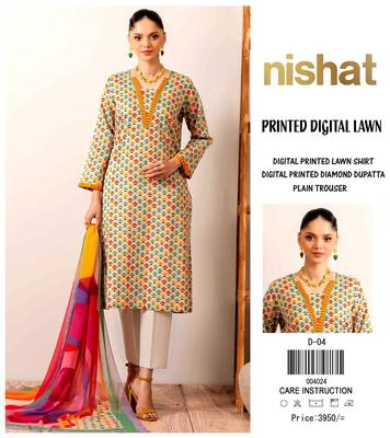 3 Pcs Women's Unstitched Lawn Printed Suit