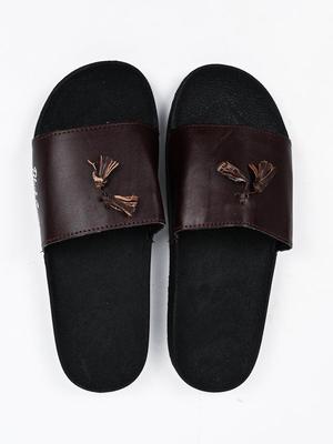 Black Camel Tassel Slide Slipper For Men Brown