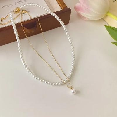 2 Layered  Pearl Necklace Set with earing 