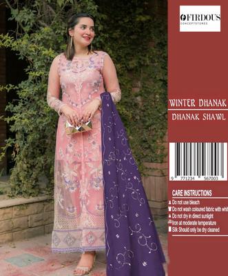 2 Pcs Women's Unstitched Dhanak Embroidered Suit