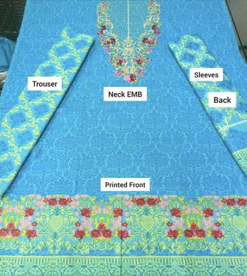 2 Pcs Women's Unstitched Printed Embroidered Suit