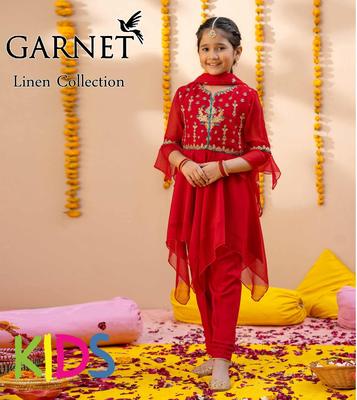 2 Pcs Girl's Linen Embroidered Unstitched Suit