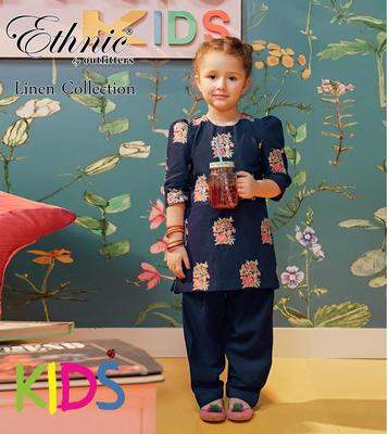 2 Pcs Girl's Linen Embroidered Unstitched Suit