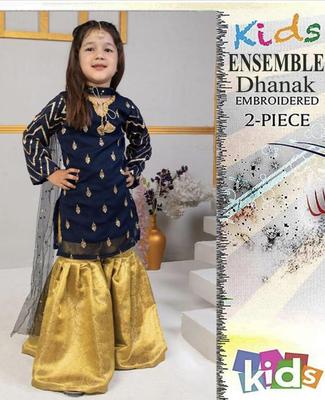 2 Pcs Girl's Dhanak Embroidered Unstitched Suit