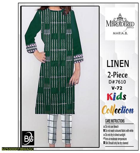 2 Pcs Kid's Unstitched Linen Embroidered Suit