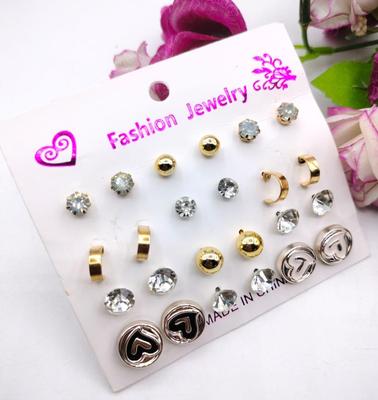 Trendy Artificial Stones Ear Studs, Pack Of 12