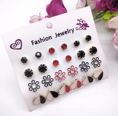 Trendy Artificial Stones Ear Studs, Pack Of 12