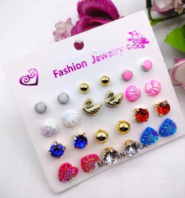 Trendy Artificial Stones Ear Studs, Pack Of 12