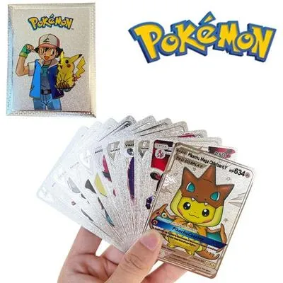 55pcs Pokemon Silver Foil Anime Cartoon Pokemon English Version Tcg Cards For Fans Collection