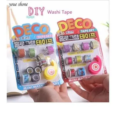  9Pcs/Set Adhesive Glitter Washi Tape With Dispenser